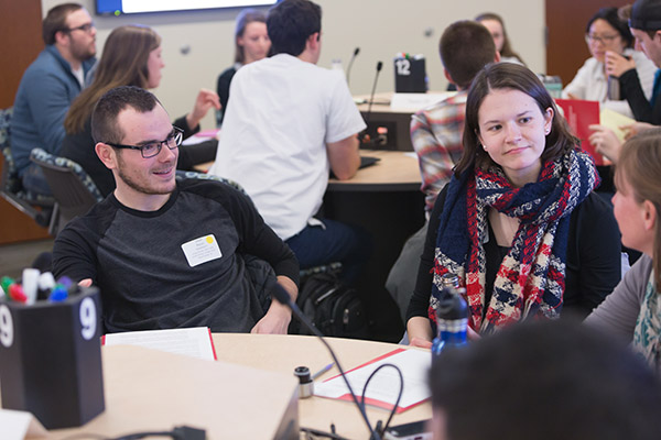 Students from the UW-Madison Schools of Medicine and Public Health, Pharmacy and Nursing participate in the interprofessional module of the Center for Interprofessional Practice and Education u0028CIPEu0029 event, u0022Guidance from the Science of Teamwork,u0022
