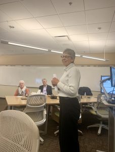 Sue Wenker introduces scholarship recipient Julia Schiller at Kaitlyn Hawley Shares updates from Rachel Sobiesk at the Award ceremony for the Interprofessional Education Scholarship