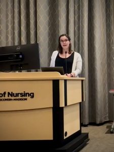 Dr. Beth Fields introducing the Elaine Mischler MD IPE Scholarship.