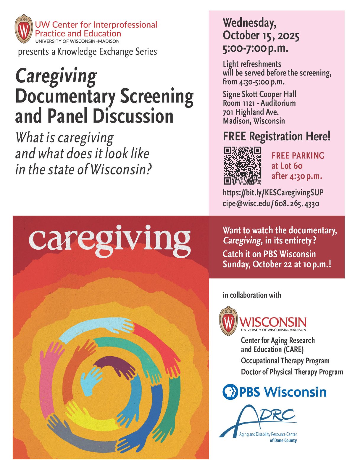 Register Now: Caregiving Documentary Screening and Panel Discussion, 10/15, 5-7pm, Signe Skott Cooper Hall