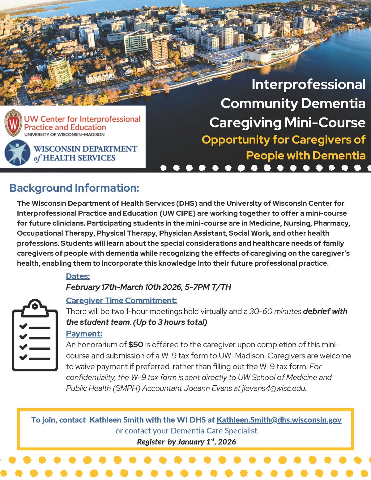 Calling Learners and Caregivers: Spring 2026 Interprofesional Community Dementia Caregiving Mini-Course (ICDC)