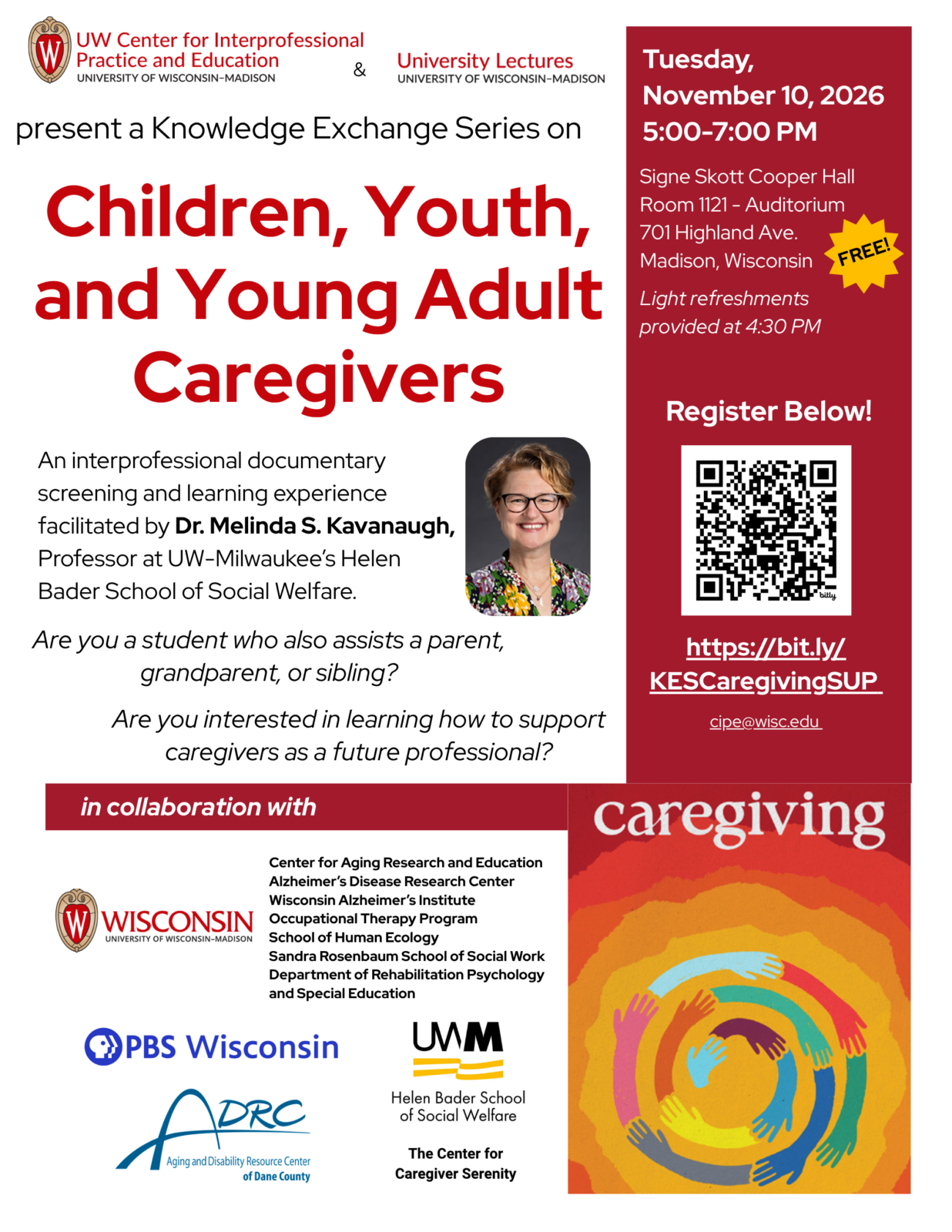 Flyer for 2026 Caregiving event with QR code.